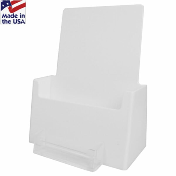 WHITE Pamphlet Holders with Biz Card Pocket
