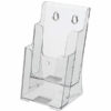 A transparent 2 pocket Trifold brochure holder rack with two shelves for displaying items.