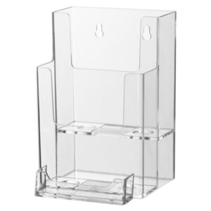 Clear 2 pocket wall or counter top holder with business card pocket attached