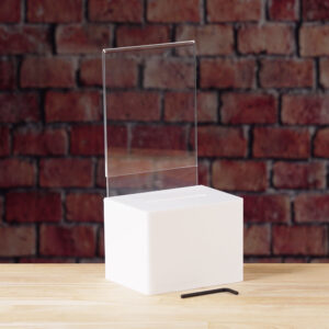 A White Acrylic donation / ballot box showcases how to open box