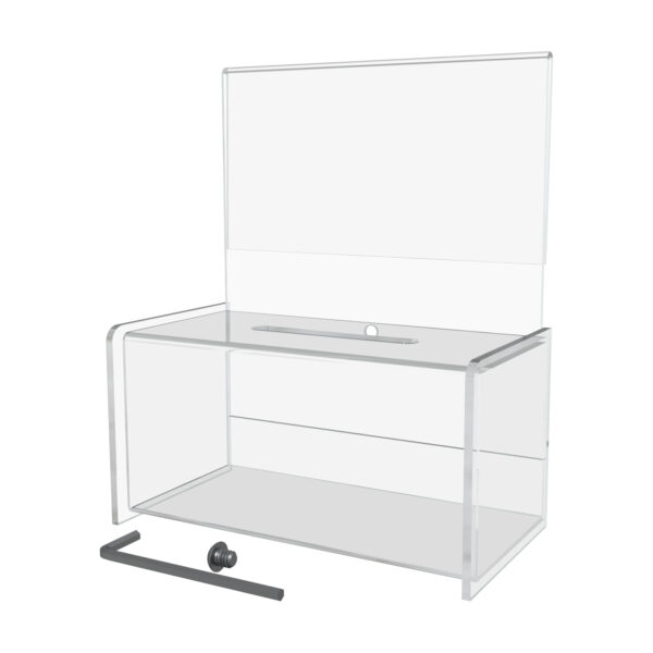 A Clear Acrylic donation / ballot box showcases with allen wrench lock