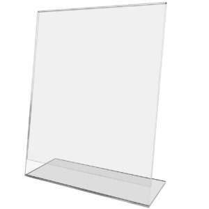 A clear acrylic sign holder perfect for displaying information.