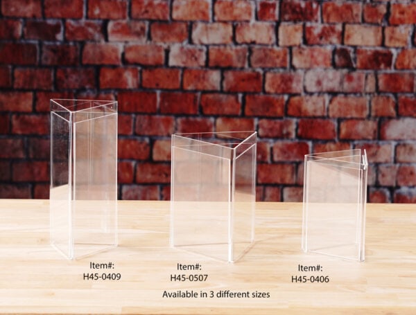 vertical triangle print frame has three acrylic panels. Choose from 3 sizes