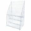A transparent plastic rack with Four shelves for displaying items.