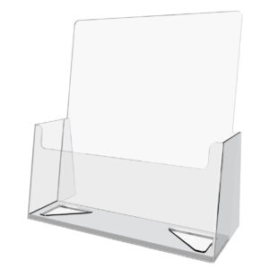 A sleek Clear letter size Brochure holder placed on a countertop, creating a seamless and elegant look.