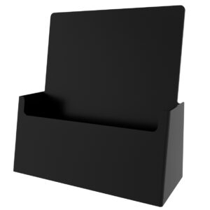 An elegant black Letter size brochure holder placed on a counter, creating a striking visual contrast.