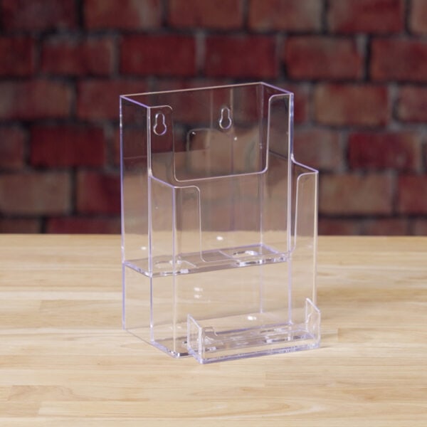 Clear 2 Pocket Wall or Counter top Brochure holder with Business card Holder