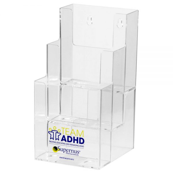 Three Tiered Clear Brochure Holder with custom logo