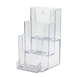 Clear 3 pocket brochure holder wall or countertop with business care holder