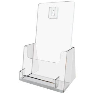 Clear Trifold Brochure holder for Wall or Counter with business card pocket