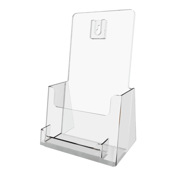 Clear Trifold Brochure holder for Wall or Counter with business card pocket